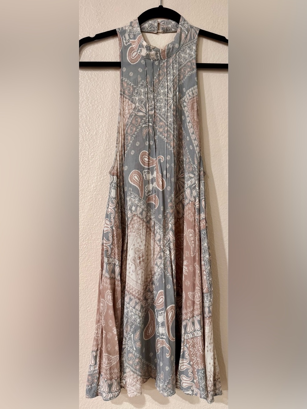 Intimately Free People Patchwork Paisley High Neck Mini Dress Tunic Boho SP